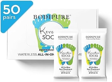 Bodipure Professional Keratin Socks for Heel Softening &ndash; Moisturizing Foot Mask for Dry Feet &ndash; Foot and Cuticle Treatment with Vegetable Keratin Cream &ndash; Box of 50 Pairs