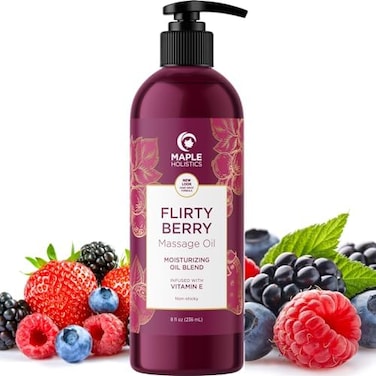 Maple Holistics Berry Sensual Couples Massage Oil - A Delightful, Fruity Full-Body Massage Oil For Date Nights With Coconut And Sweet Almond Oils And An Alluring Berry Scent - Gluten-Free, Non-Gmo, An