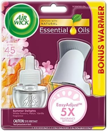 Air Wick Scented Oil Refill Plug in Air Freshener Essential Oils, Summer Delights, Starter Kit, 1 Warmer + 1 Refill