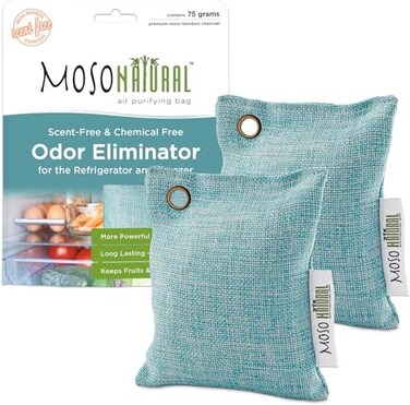 MOSO NATURAL Fridge Deodorizer Air Purifying Bag, Keeps Your Refrigerator and Freezer ; Fresh, Dry and Odor Free For Up To Two Years. 75gm 2-Pack, Long Lasting Charcoal Bags   Lasts up to 2 years!