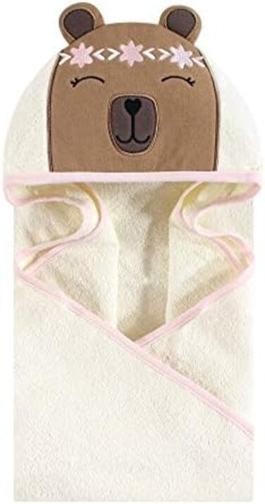 هدسون بيبي منشفة بغطاء راس من القطن للاطفال من الجنسين، بتصميم دب بوهو، مقاس واحد