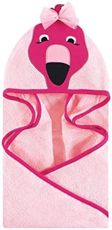 هدسون بيبي منشفة قطنية بغطاء للراس بتصميم وجه حيوان للاطفال من الجنسين، فلامنجو، مقاس واحد