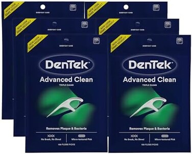 DenTek Triple Clean Advanced Clean Floss Picks, No Break &amp; No Shred Floss, 150 Count, 6 Pack