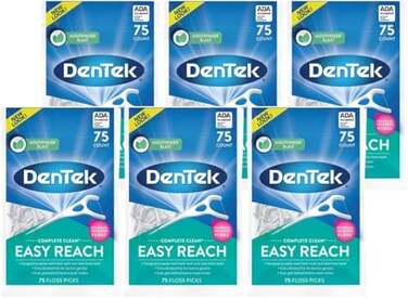 Dentek Floss Picks Complete Clean Back Teeth 75 Count (6 Pack)