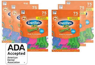 DenTek Kids Fun Flossers   Removes Food &amp; Plaque   75 Count (Pack of 6)