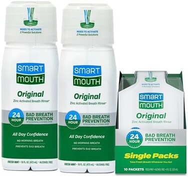 SmartMouth Original Activated 24hr Fresh Breath Rinse 2-pack and Single Travel Packs, Fresh Mint