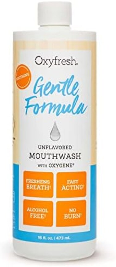 Oxyfresh Gentle Formula Unflavored Mouthwash - for Sensitive Teeth and Gums. Fresh Breath. Dentist Recommended. No Mint, Flavor Free, No Artificial Colors, Alcohol Free 16oz