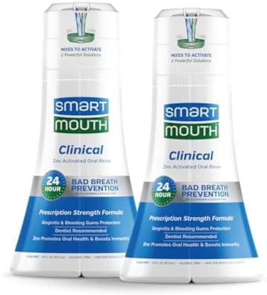 SmartMouth Clinical DDS Oral Rinse for the Treatment of Bad Breath and Protection From Gingivitis and Gum Disease, 16 oz, 2 pack