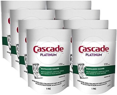 كاسكايد كبسولات تنظيف غسالة الصحون بلاتينيوم برائحة منعشة، قطعة واحدة (8 عبوات)