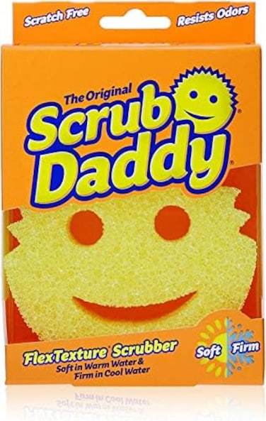 Scrub Daddy Original Dish Sponge, Smiley Face Sponges for Cleaning &amp; Washing Up -Kitchen Non Scratch Scourers with FlexTexture Firm &amp; Soft Scrubbing, Dishwashing Scrubber - Yellow