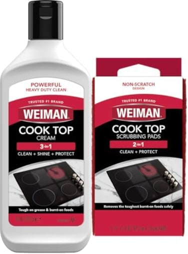 Weiman Ceramic &amp; Glass Cooktop Cleaner - Heavy Duty Cleaner and Polish [ 10 Ounce Bottle and 3 Scrubbing Pads ]
