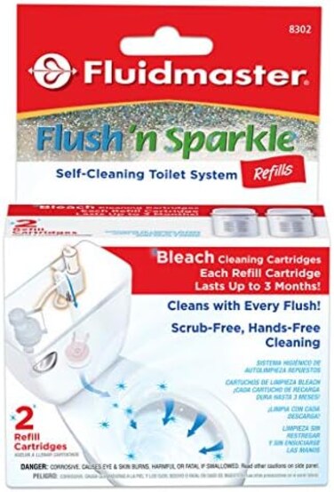 Fluidmaster 8302P8 Flush 'n Sparkle Automatic Toilet Bowl Cleaning System Bleach Replacement Cartridge Refills, 2-Pack