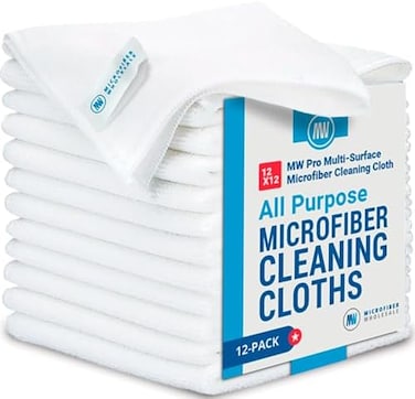 Microfiber Wholesale 12" x 12" MW Pro Multi-Surface Cleaning Cloths   White - 12 Pack   Premium Towels for Cleaning Glass, Kitchens, Bathrooms, Automotive, Supplies &amp; Products