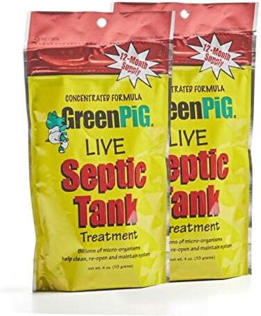 GREEN PIG Septic Tank Treatment - 8 Packets, Septic Safe Clog Remover, Prevents Expensive Septic Tank and Drain Field Failures, 2-Year Supply