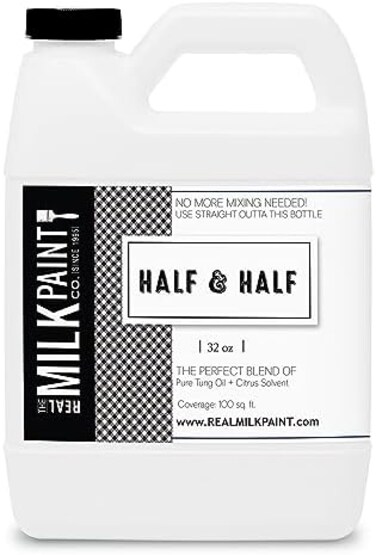 Real Milk Paint Half and Half, Pure Tung Oil and Orange Peel Oil for Wood Finishing, Cutting Boards, Butcher Blocks, Clay, Stone, and Slate, Food Grade, 32 oz.