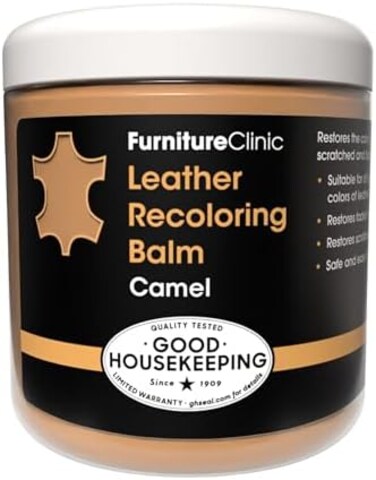 Furniture Clinic Leather Recolouring Balm - Leather Colour Restorer for Sofas, Leather Colour Repair for Faded &amp; Scratched Leather Upholstery, Car Seats, Shoes and Clothing - 16 Colours (Camel)