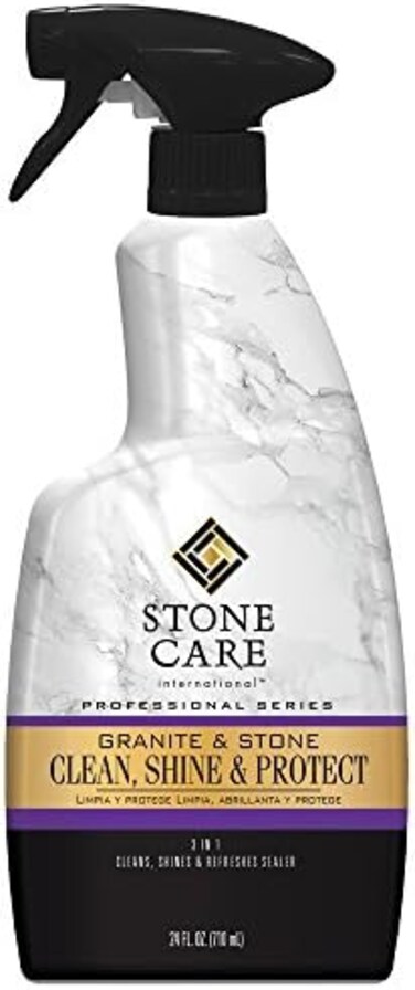 Stone Care International Granite Clean, Shine &amp; Protect - Cleans Polishes &amp; Protects Stone, Granite, Quartz, Marble, Limestone and Travertine Slate Surfaces, White, 24 Fl oz