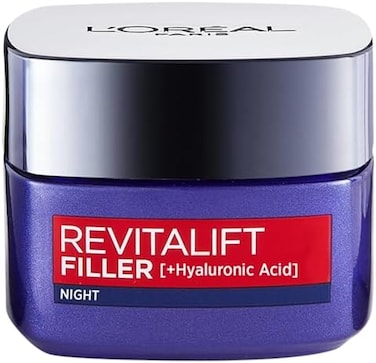 L'Oreal L&rsquo;Or&eacute;al Paris Revitalift Filler Replumping Anti-Ageing Night Cream, Smooth Wrinkles, Moisturise, and Replumps Skin with Micro and Micro-Epidermic Hyaluronic Acid, 50ml
