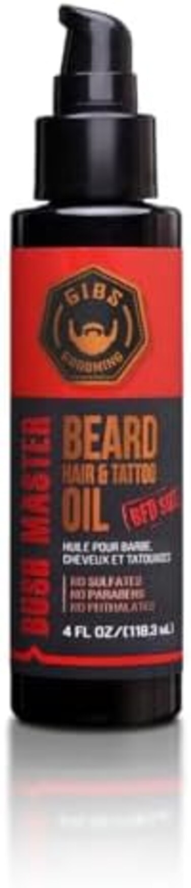 جي بي اس جرومينغ زيت اللحية والشعر والوشم من بوش ماستر - طبيعي بالكامل برائحة جوزة الطيب والجلد والفانيليا والمسك - ينعم ويقوي نمو اللحية ويرطب البشرة، 4 اونصة