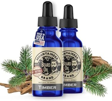 ماونتينير براند زيت اللحية برائحة الخشب من دبليو في - بلسم ومنعم طبيعي 100% للرجال - يرطب ويرطب لنمو اللحية - يعالج اللحية الجافة والحكة - 2 اونصة، عبوتان