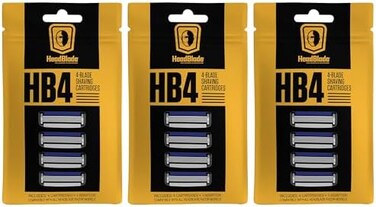 هيد بلايد شفرات حلاقة اتش بي 4 للرجال قابلة لاعادة التعبئة - 4 شفرات من الستانلس ستيل لعدم الشد او الشد، حلاقة أقل، مناسبة للوجه والجسم وفروة الرأس (12 شفرة) عبوة من 3 قطع