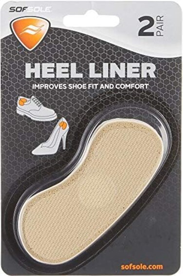 Sof Sole Heel Liner Cushions for Improved Shoe Fit and Comfort, 2 Pair, Natural, One size