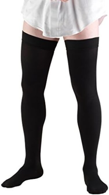 Truform Men's Compression Socks, 20-30 mmHg Thigh Length, Dress Style Over Knee Full Hight