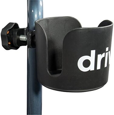 Drive Medical Universal Clamp-On Cup Holder For Walker, Rollator, &amp; Wheelchair, 3 x 3 Inch, Black