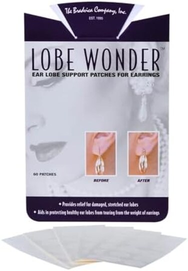 Lobe Wonder The ORIGINAL Ear Lobe Support Patch for Pierced Ears - Eliminates the Look of Torn or Stretched Piercings - Protects Healthy Ear Lobes from Tearing - 60 Patches - Clear &amp; Latex-Free