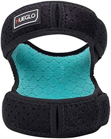 HUEGLO Dual Patella Knee Strap for Knee Pain Relief,Adjustable Neoprene Knee Brace Support for Running, Arthritis, Jumper, Tennis,Injury Recovery,Protection,Black(1 Piece),12'' - 17'' ?