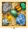 Crystalya Premium Grade Crystals and Healing Stones for Abundance and Prosperity in Wooden Box - Malachite, Pyrite, Citrine, Aventurine, Blue Calcite, Tree Agate, Tiger's Eye Gemstones + Info Guide