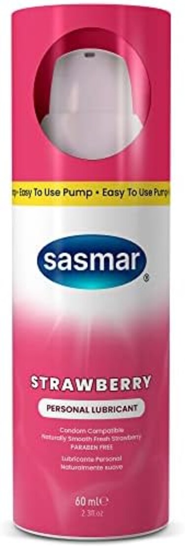 Sasmar Strawberry Flavored Lubricant - Water Based Personal Lube for Men, Women - Feels Natural, Long Lasting Formula, Paraben Free, Toy-Friendly and Condom Safe, Oral Lubricant for Couples - 60 ml