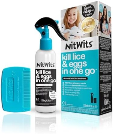 Nitwits All-In-One Head Lice Treatment Spray, Kills Nits &amp; Eggs, Includes Lice Spray 120ml &amp; Nit Comb,120 ml (Pack of 1)