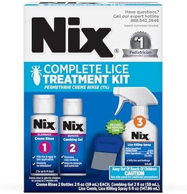 Nix Complete Lice Elimination Kit   Maximum Strength   Kills Lice and Eggs While Preventing Re-Infestation   Includes Creme Rinse, Combing Gel, and Nit Removal Comb