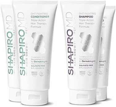 Shapiro MD Shampoo and Conditioner for Hair Regrowth All-Natural DHT Blockers - Thicker, Fuller, and Healthier Hair (2-Months)
