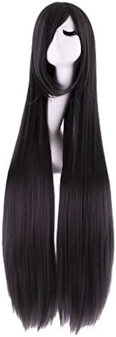 MapofBeauty 40" 100cm Oblique Bangs Anime Costume Long Straight Cosplay Wig Party Wig (Black)