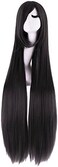 MapofBeauty 40" 100cm Oblique Bangs Anime Costume Long Straight Cosplay Wig Party Wig (Black)