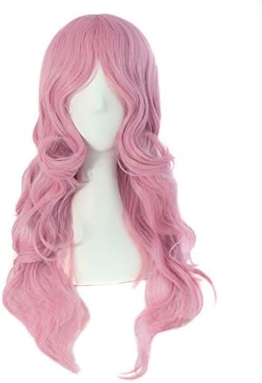MapofBeauty (Pink) - 24 Inch/60cm Charming Synthetic Fibre Long Wavy Hair Wig Women's Party Full Wig (Pink)