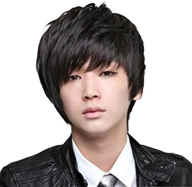 OMORFIEER Rise World Wig Cool Mens Boys Short 25cm Straight Black Hair Party Heat Resistant Cosplay Wig