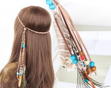 Campsis A&amp;c Indiana Princess Peacock Feather Head Chain for Girl, Fashion Headband for Women. (Blue)