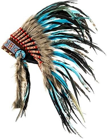 Novum Crafts Indian Headdress with Real 75cm Feathers - Turquoise