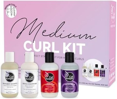 Curl Keeper Medium Curl Starter Kit for Curly Hair - Travel Size Set Includes Original Liquid Styler, Treatment Shampoo, Cream Conditioner &amp; Leave-In Conditioner - Maximum Definition Shine &amp; Moisture
