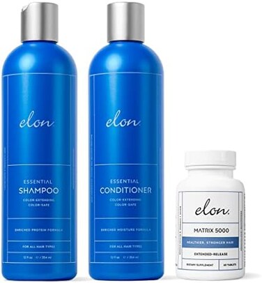 Elon Complete Hair Care Kit for Thinning Hair &ndash; Moisture Therapy Shampoo and Conditioner Set + Matrix 5000 Hair Growth Supplement - Suitable for All Hair Types &ndash; NO Sulfates, Parabens or Phthalates