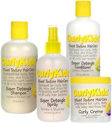 CurlyKids Mixed Hair HairCare Set Super Detangling Shampoo 8.0 Ounce, Conditioner 8.0 Ounce, Spray 6.0 Ounce, Curly Cr&egrave;me Conditioner 6.0 Ounce - 4-Pack