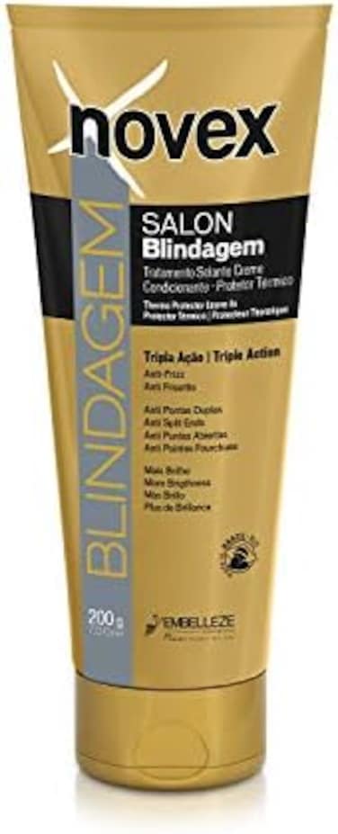 Novex Embelleze Blindagem Brazilian Keratin Heat Protector Leave In (7Oz) Thermal Heat Protectant Sealing Treatment For Heat Styling, Detangling &amp; Smoothing Chemically Damaged, Dry &amp; Dull Hair Types