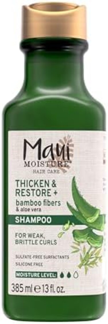 Maui Moisture Thicken &amp; Restore + Bamboo Fiber Sulfate Free Shampoo, 13 Ounce, Helps Soften Treated, Natural, or Transitioning Hair, Helps Renew Brittle, Dry Hair