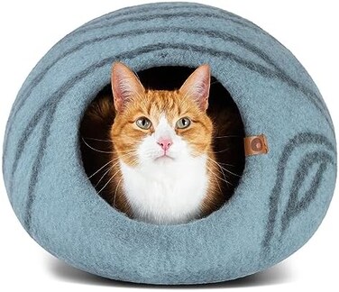 MEOWFIA Cat Cave &ndash; Premium Felt Cat Bed for Indoor Cats, Handmade 100% Merino Wool (Light Shades) (Large, Aquamarine)
