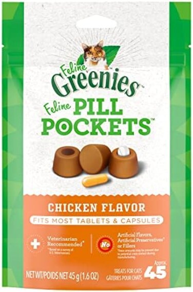 Greenies FELINE PILL POCKETS Treats for Cats Chicken Flavor - 1.6 oz. 45 Treats