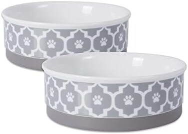 Bone Dry Lattice Collection Pet Bowl &amp; Canister, Medium Set, 6X2", Gray, 2 Piece