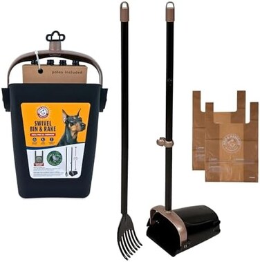 PetMate ARM &amp; HAMMER Petmate Swivel Bin Rake Pooper Scooper Waste Management System (2 Bonus Heavy Duty Handle Tie Waste Bags Included for Premium Odor Control)